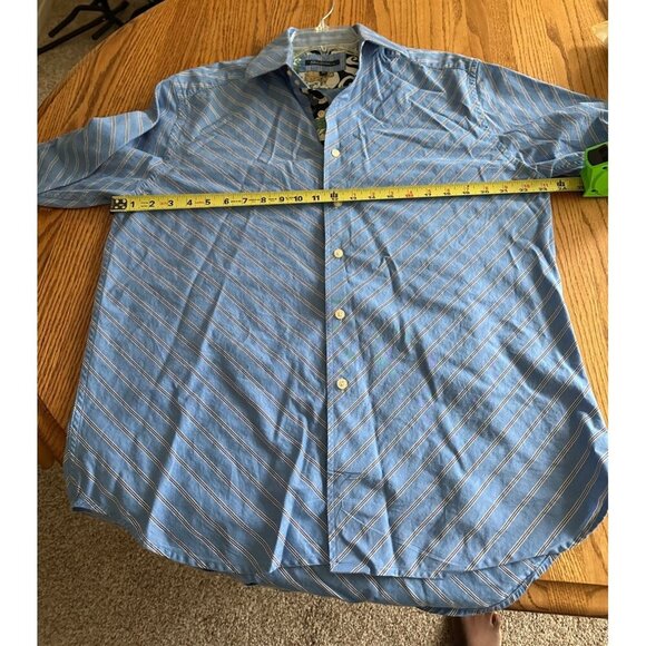 Robert Graham Blue Striped Button-Down Shirt XL 100% Cotton Long Sleeve - Picture 6 of 11